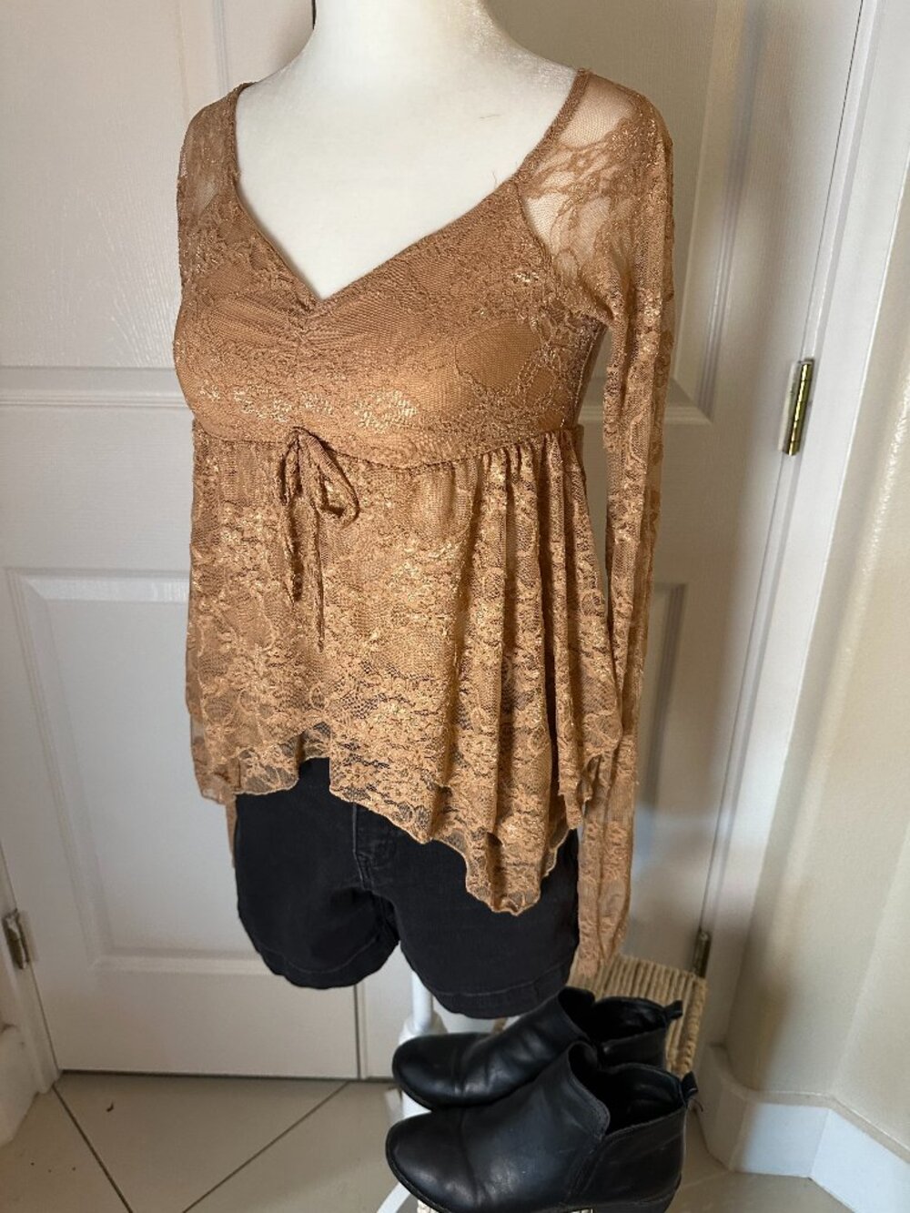 Good Days Project Camel Gold Metallic Lace Cami Top Size M